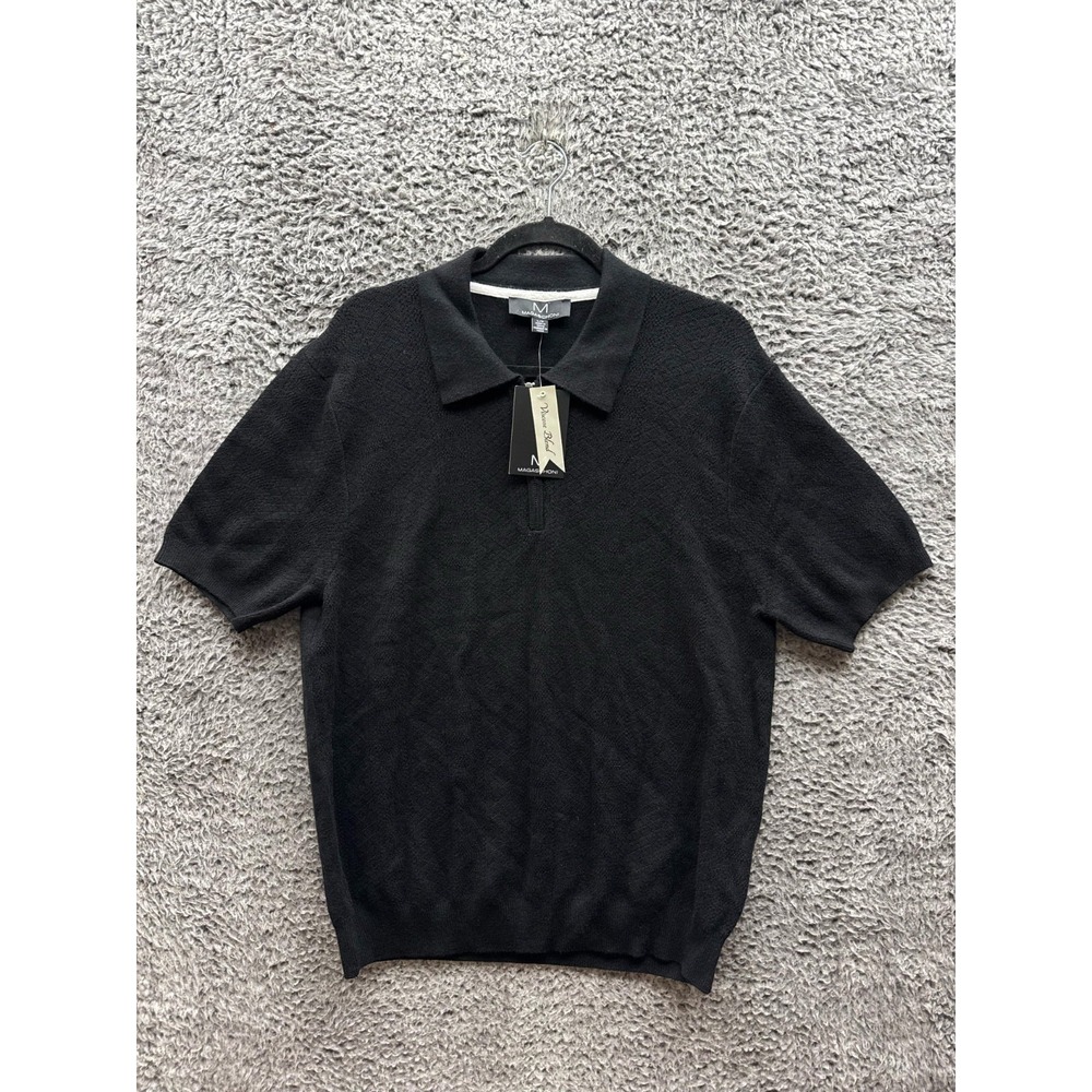 NWT Magaschoni Viscose Blend 1/4 Zip‎ Short Sleeve Sweater Black Mens Size L